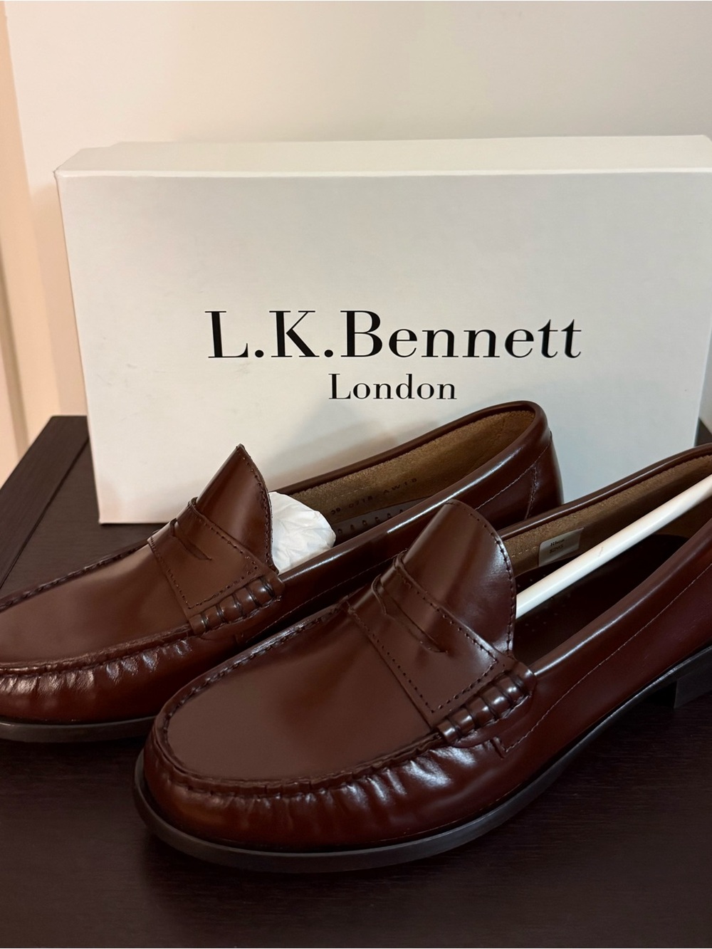 LK Bennett Women's Dark Brown Leather Penny Loafers